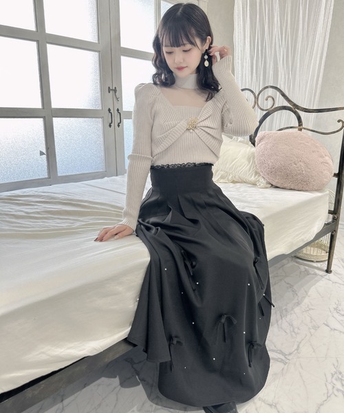 りく吉relume タフタイージーロングスカート クチュールバイロジータ スカート ランダムリボンロングフレア