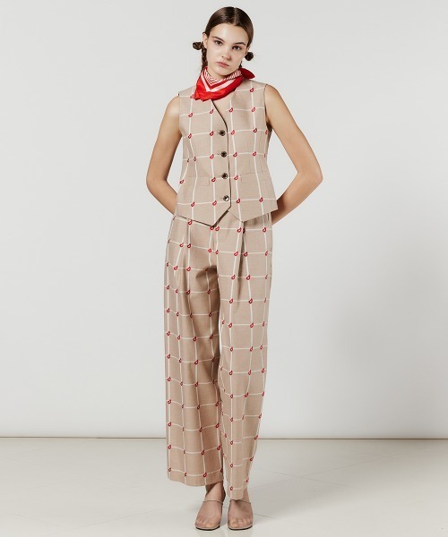 DOUBLE STANDARD CLOTHING ベスト ジレ チェックペイズリージャガード 