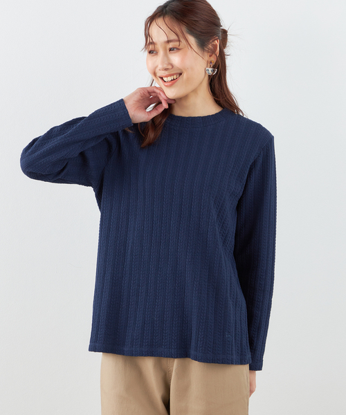 チェックジャガードハイネックシャツ ディープネイビー fruits of life>コットンハイネックシャツ / 濃藍色(ネイビー