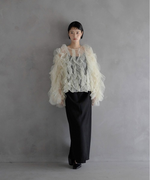 ブラウス シャツ 「MINERTE」「オケージョン」 ruffled tulle blouse / フリルチュールブラウス レディース MINERTE ブラウス シャツ 「MINERTE」「オケージョン」 ruffled