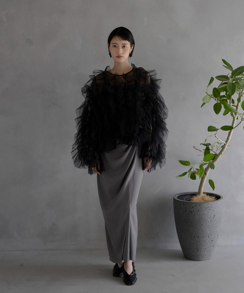 ブラウス シャツ Tulle blouse　　チュールブラウス レディース MINERTE ブラウス シャツ 「MINERTE」「オケージョン」 ruffled