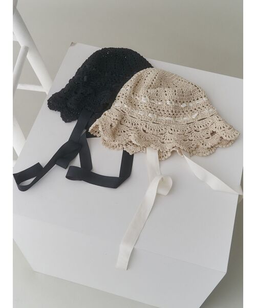 新品タグ付きmerryjenny 透かし編みフリルハットBlack フリーサイズ メリージェニー merry jenny 透かし編みフリルハット （ブラック