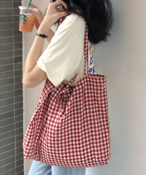 DT♪ トートバック ビーチバックギンガムチェック CERTO Mignonjour トートバッグ FReePLACe/大容量ギンガムチェック