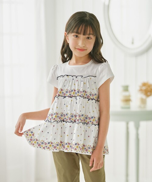tシャツ 「110-140cm」ティアードフラワー チュニック キッズ 子供服 
