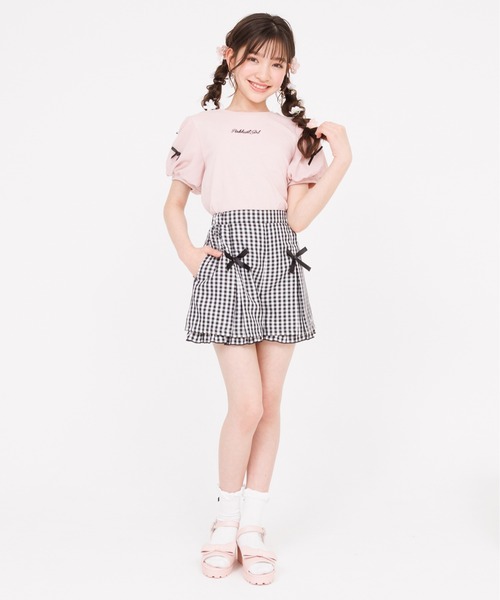 PINKHUNT（ピンクハント） tシャツ リボン付き 袖チュール Tシャツ