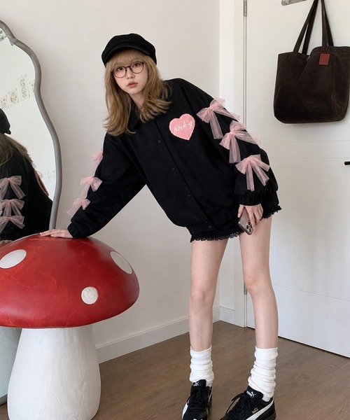 カバーオール 「HOOK」for girls チェリー刺繍チュールリボン付き 