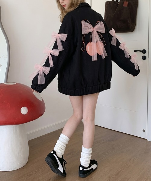 カバーオール 「HOOK」for girls チェリー刺繍チュールリボン付き