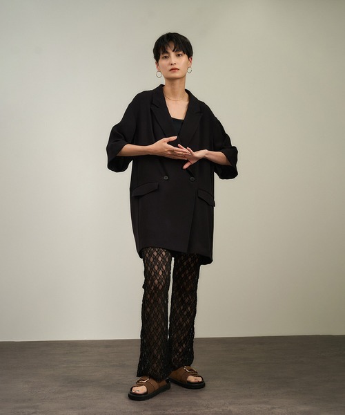 SALON adam et rope'　メランジツイルテーラードジャケット　黒 SALON adam et rope' メランジツイルテーラードジャケット 黒
