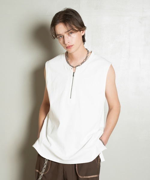 on ノースリーブ Forte tシャツ Side Slit Zip No-sleeve T-shirts/ジップノースリーブT