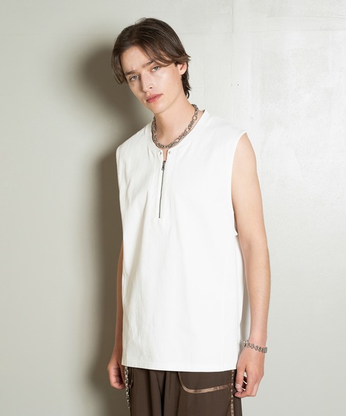 Forte tシャツ Side Slit Zip No-sleeve T-shirts/ジップノースリーブT