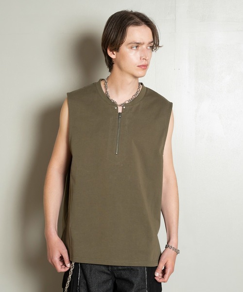 Forte tシャツ Side Slit Zip No-sleeve T-shirts/ジップノースリーブT