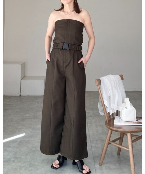 サロペット・オーバーオール・オールインワン eaphi front belt high waist salopette She's Closet サロペット オーバーオール フロントジップベルト