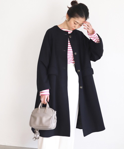 IENA ノーカラーウールコート ブラウン系グレー IENA（イエナ）｜ノーカラーコート一覧 - WEAR