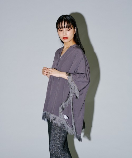 terrace ブラウス シャツ フリンジスクエアポンチョシャツ レディース