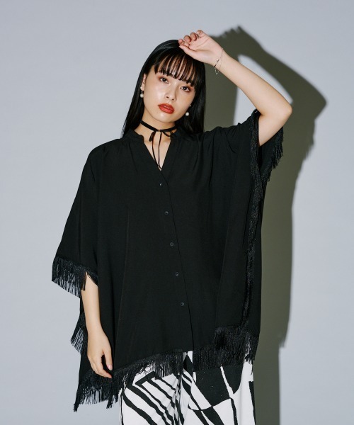 terrace ブラウス シャツ フリンジスクエアポンチョシャツ レディース