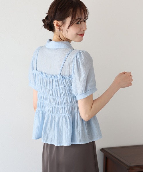 BLUEEAST ブラウス シャツ シャーリングビスチェレイヤード
