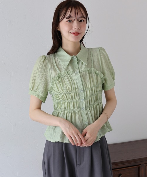 eimyistoire カラーツイードビスチェセットシアーブラウス MINT EIMY ISTOIRE エイミーイストワール eimy istoire カラーツイード