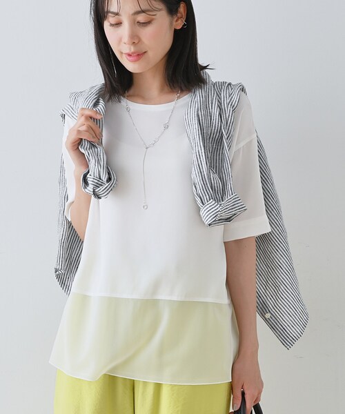 tシャツ 「洗える」裾シアー半袖トップス レディース