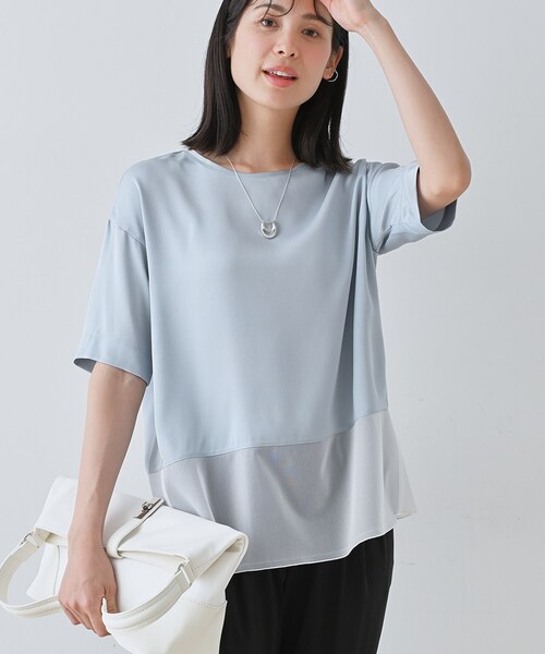 tシャツ 「洗える」裾シアー半袖トップス レディース INDIVI tシャツ 「洗える」裾シアー半袖トップス レディース
