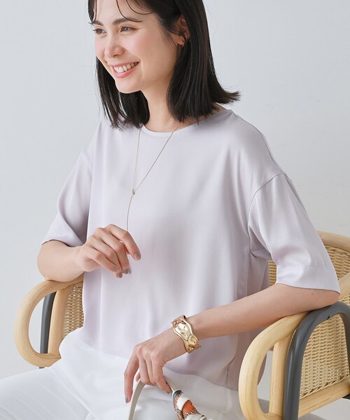 INDIVI tシャツ 「洗える」裾シアー半袖トップス レディース