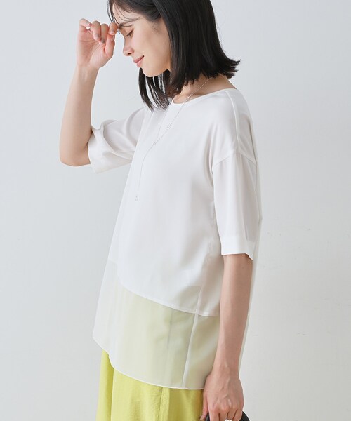 tシャツ 「洗える」裾シアー半袖トップス レディース INDIVI tシャツ 「洗える」裾シアー半袖トップス レディース