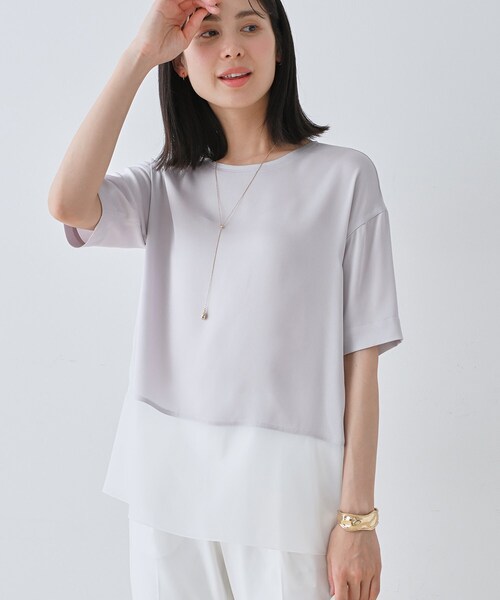 tシャツ 「洗える」裾シアー半袖トップス レディース INDIVI tシャツ 「洗える」裾シアー半袖トップス レディース