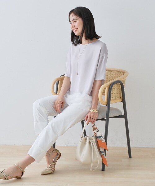 tシャツ 「洗える」裾シアー半袖トップス レディース INDIVI tシャツ 「洗える」裾シアー半袖トップス レディース