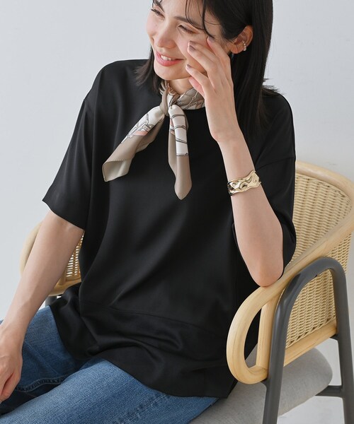 tシャツ 「洗える」裾シアー半袖トップス レディース INDIVI tシャツ 「洗える」裾シアー半袖トップス レディース