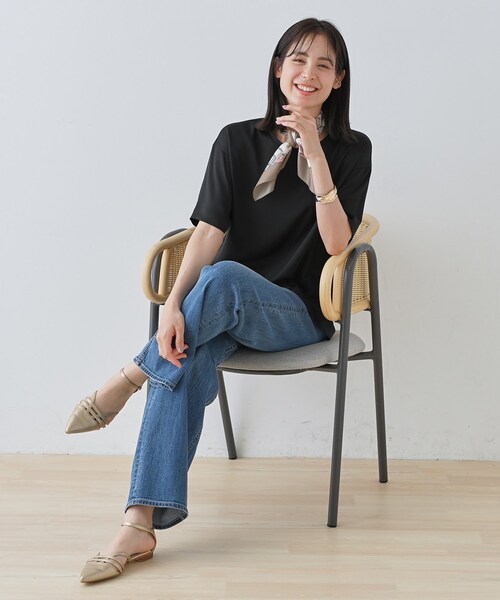 INDIVI tシャツ 「洗える」裾シアー半袖トップス レディース