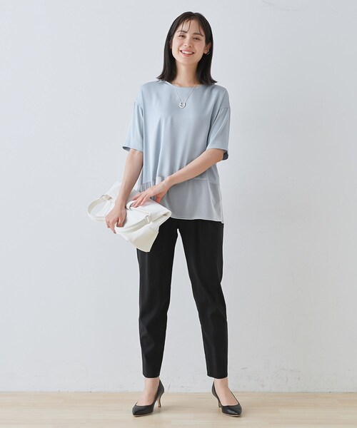 INDIVI tシャツ 「洗える」裾シアー半袖トップス レディース