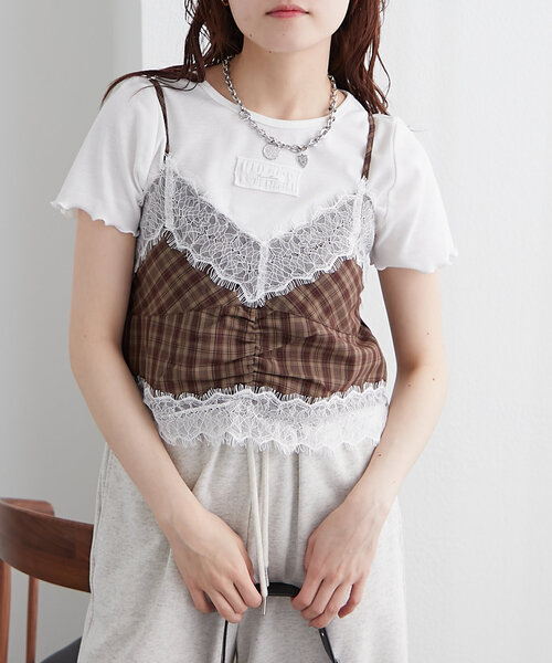 w closet（ダブルクローゼット） ブラウス シャツ チェックレース