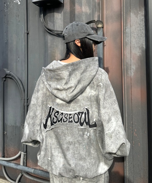 KsGパーカー KsG 「KsG」 ジップアップパーカー LARGE グレー レディース