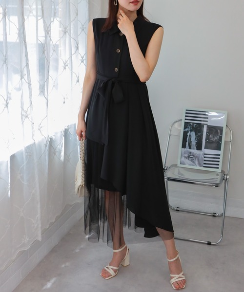 pumpkin port ワンピース アシンメトリー チュール使いフレンチ