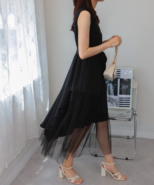 pumpkin port ワンピース アシンメトリー チュール使いフレンチ