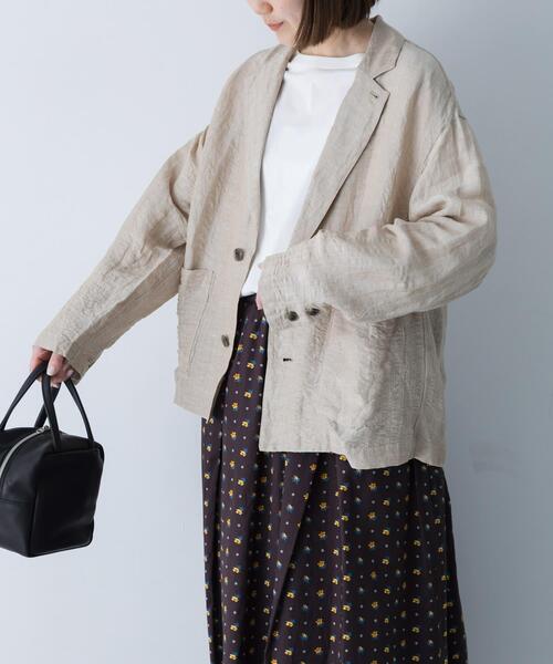かぐれ コート アウター リネンレーヨンテーラードジャケット