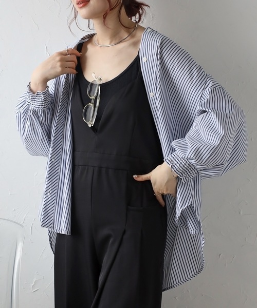 「＆HALF」 長袖ブラウス L ブルー レディース