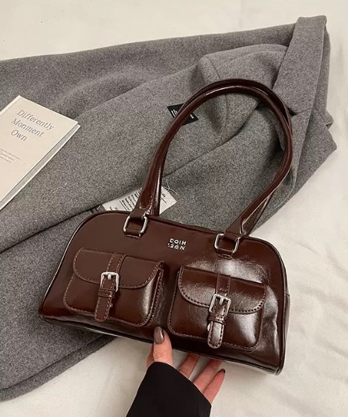 ボストンバッグ アウトポケットロングハンドルボストンバッグ