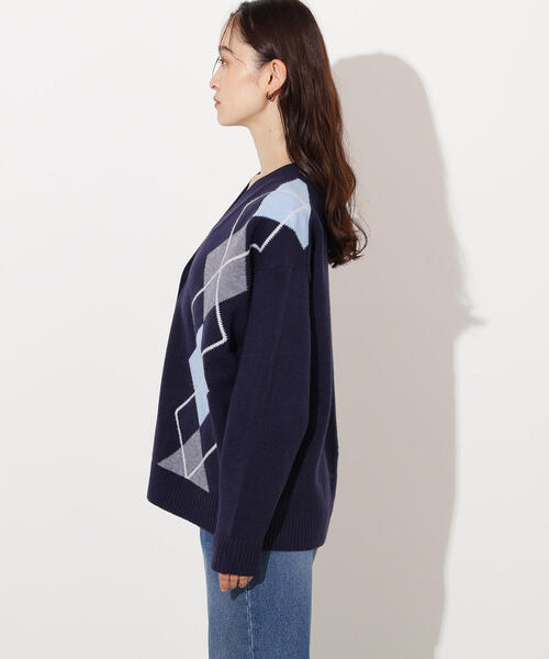 N.Natural Beauty Basic カーディガン アーガイルニットカーディガン
