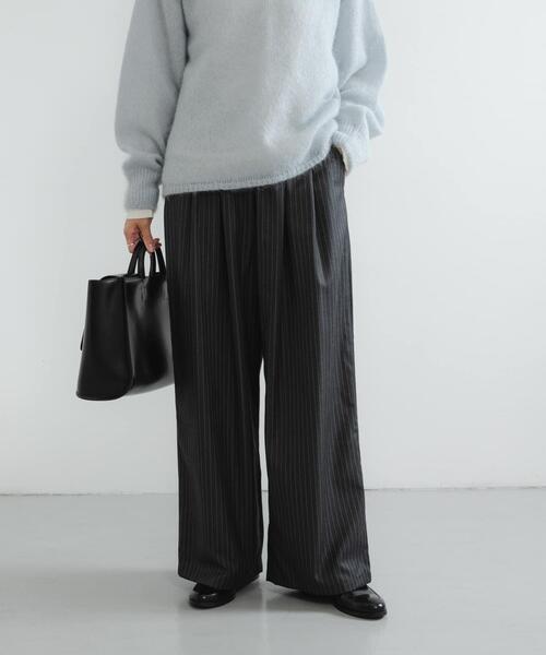 パンツ 「3サイズ展開」「イージーケア」 ウール混タックギャザーストレートパンツ レディースの画像