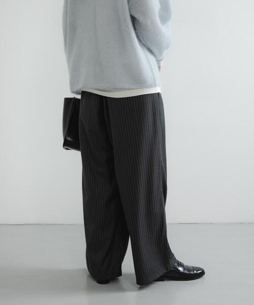 パンツ 「3サイズ展開」「イージーケア」 ウール混タックギャザーストレートパンツ レディースの画像