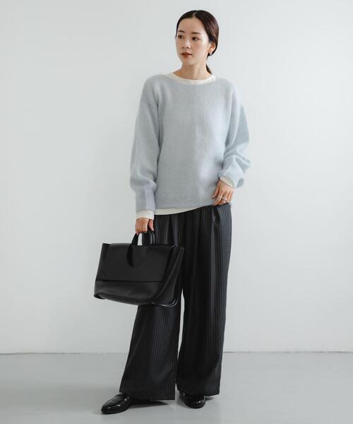 パンツ 「3サイズ展開」「イージーケア」 ウール混タックギャザーストレートパンツ レディースの画像