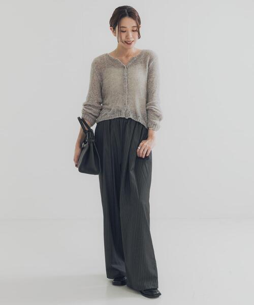パンツ 「3サイズ展開」「イージーケア」 ウール混タックギャザーストレートパンツ レディースの画像