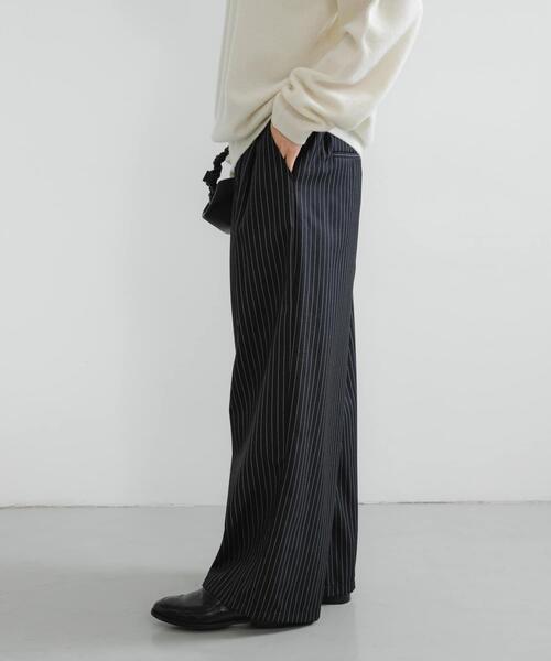 パンツ 「3サイズ展開」「イージーケア」 ウール混タックギャザーストレートパンツ レディースの画像