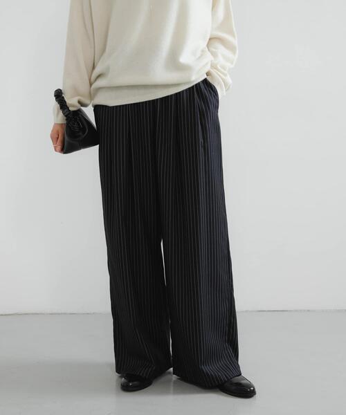 パンツ 「3サイズ展開」「イージーケア」 ウール混タックギャザーストレートパンツ レディースの画像