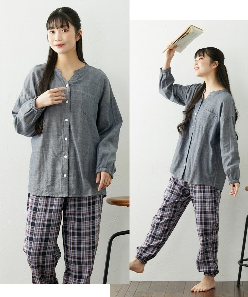 ニッセン（nissen） パジャマ ルームウェア 綿100％ダブルガーゼ襟無し