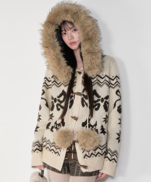 ブラウン 毛皮コート ボタン付き ブラウン 毛皮コート ボタン付き LILY BROWN×MARY QUANT】ビジュー