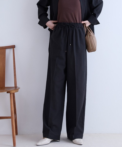 Aunely ワイドパンツ スラックス パンツ 「Aunely」すぐサラ シアー