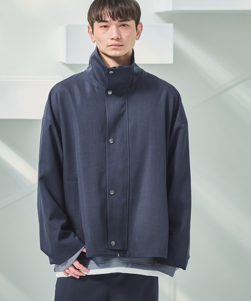 コットンナイロンツイルドット　ポーラレース刺繍スタンドブルゾン LAKOLE（ラコレ） ブルゾン アウター 「セットアップ可」ツイル