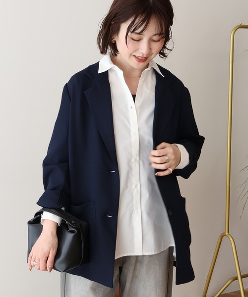 【美品】23区 洗える リネンライク テーラードジャケット 44 大きいサイズ 洗える/UVカット】リネンライクストレッチテーラードジャケット