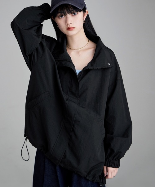 今期⭐︎新品⭐︎ポリエステル スタンドカラー ブルゾン　ブラック　M ポリエステル スタンドカラー ブルゾン